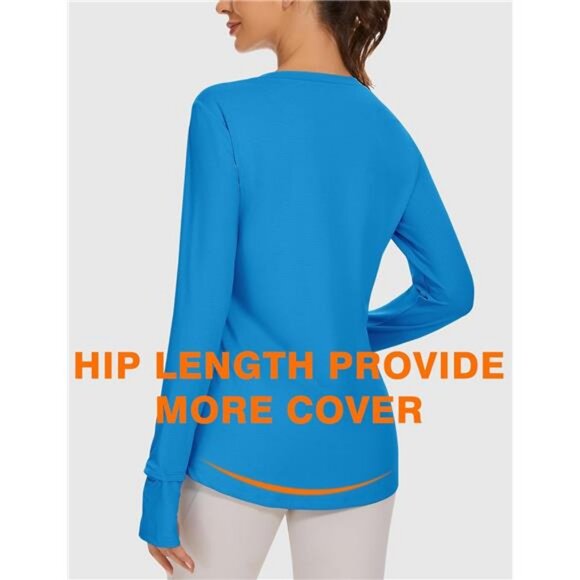 Workout Shirts Long Sleeve Running Tops with Watching Window UPF 50+ Sun Shirts - Picture 5 of 6